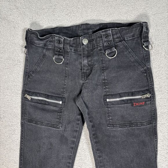 Tripp NYC Jeans Women’s Size 28x29 Black Skinny Low Rise Zip Punk Emo Goth - Picture 2 of 15